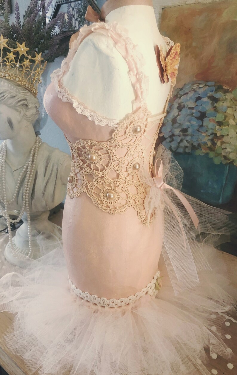 Blush Pink Decorated Dress Form Mannequin, Tabletop Dress Form, Half