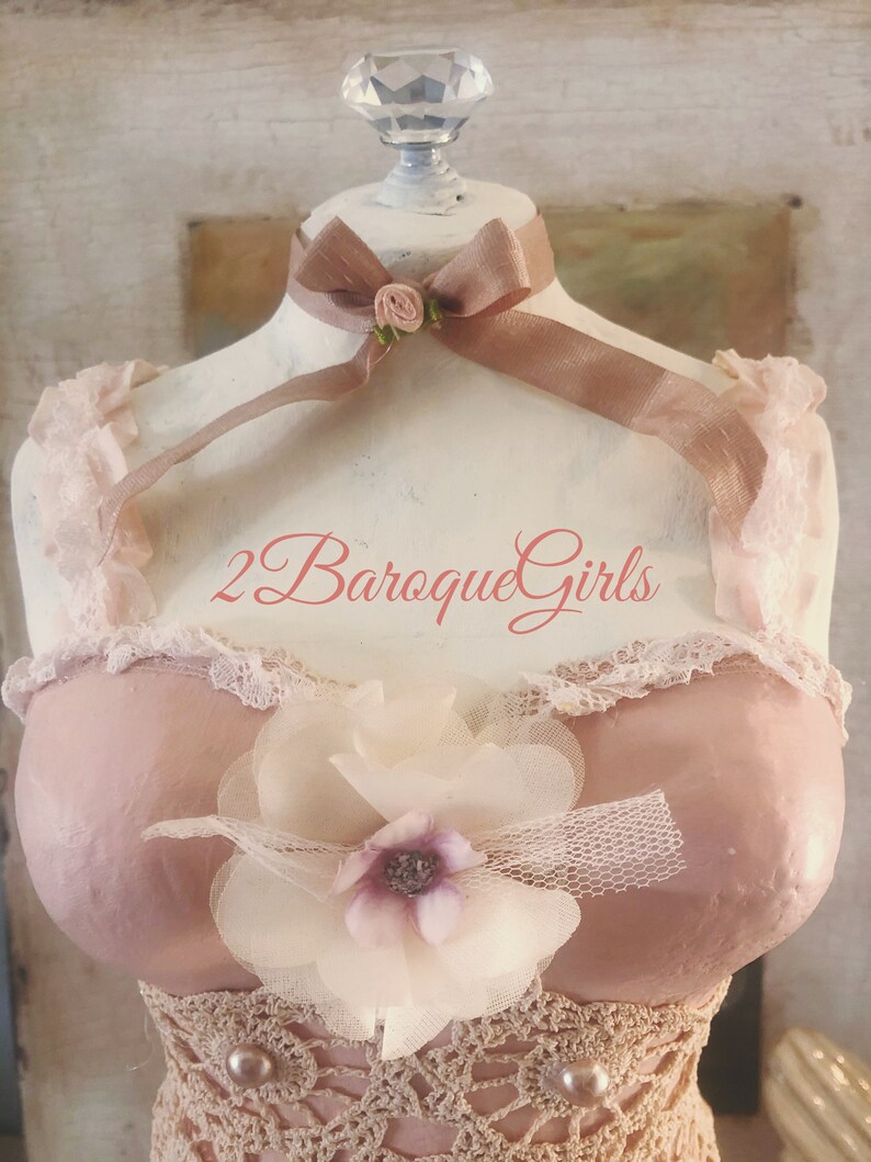 Blush Pink Decorated Dress Form Mannequin, Tabletop Dress Form, Half