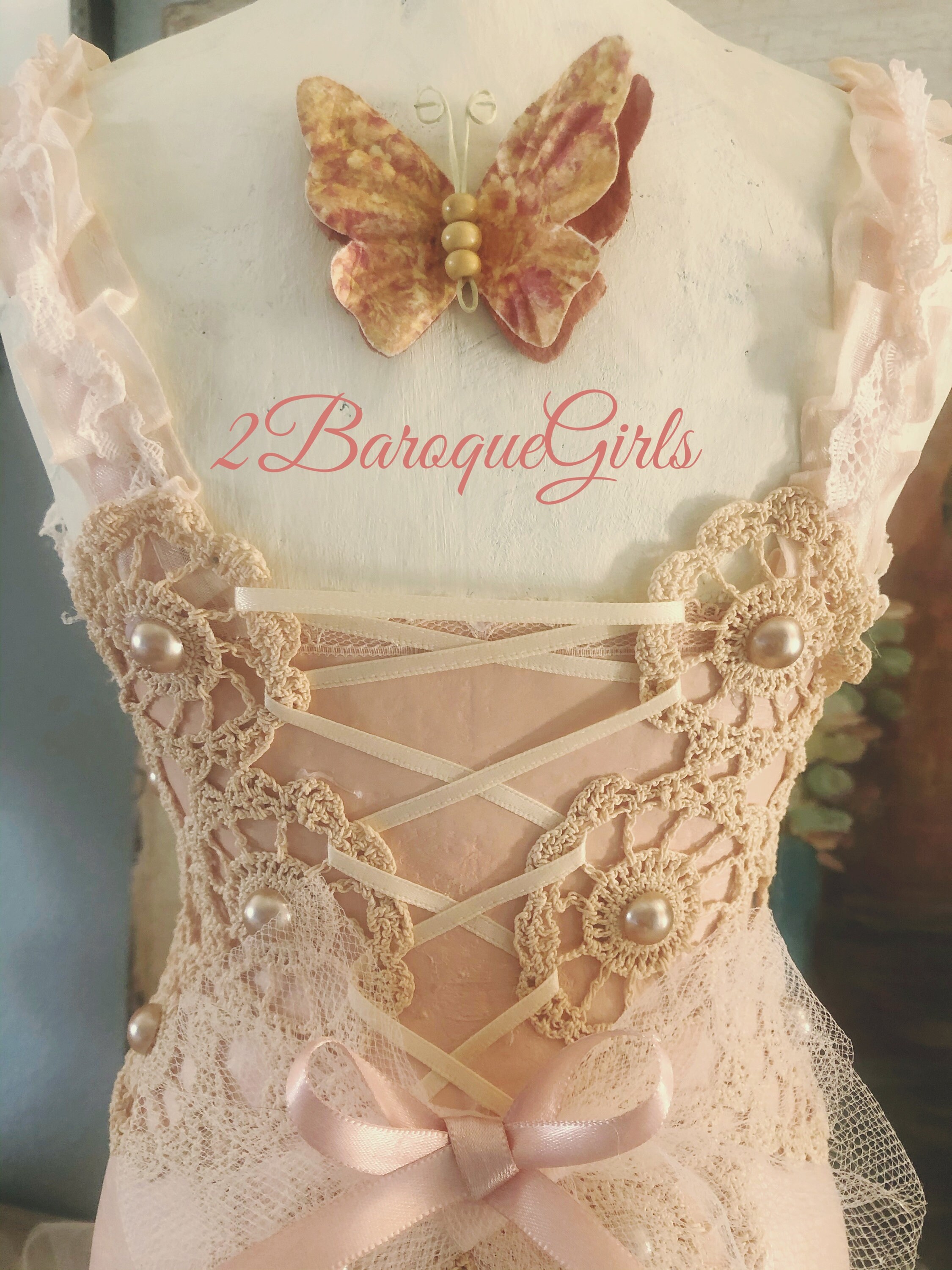 Blush Pink Decorated Dress Form Mannequin, Tabletop Dress Form, Half