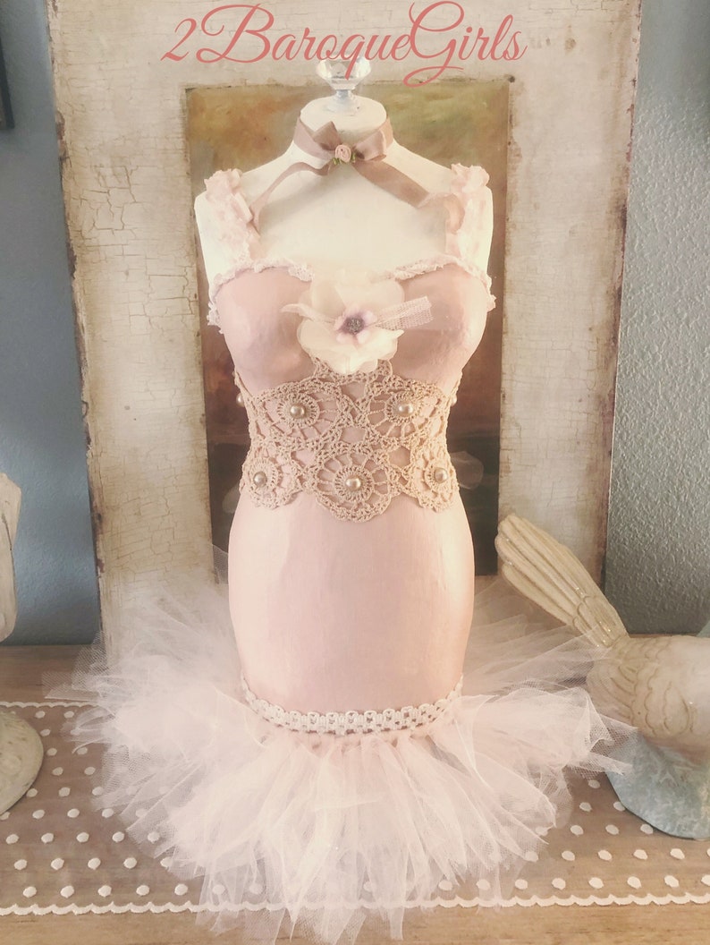 Blush Pink Decorated Dress Form Mannequin, Tabletop Dress Form, Half
