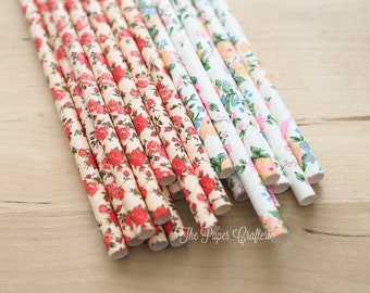 Floral Paper Party Straws - Pack of 25