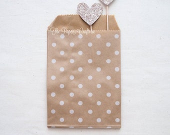 24 x Mini Kraft Paper Bags Polka Dots Flat Lolly Favours
