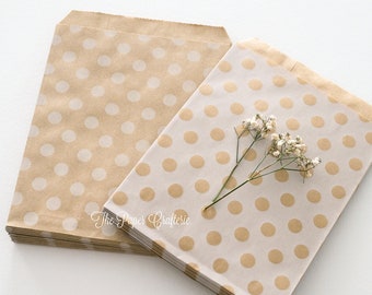 Kraft White Flat Paper Bags Polka Dots Party Lolly Favours