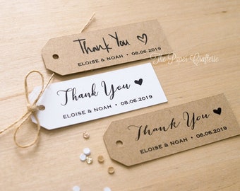 Thank You Gift Tags Personalised for Wedding Favours White Kraft Brown