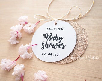 Personalised Baby Shower Tags Rose Gold Glitter Party Favours Gifts