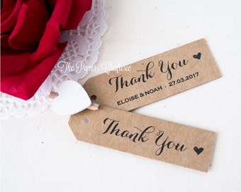 Thank You Gift Tags Personalised for Wedding Favours Kraft Brown Custom Names Date