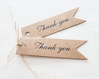 Thank You Kraft Gift Tags for Wedding & Party Favours Flag Shape