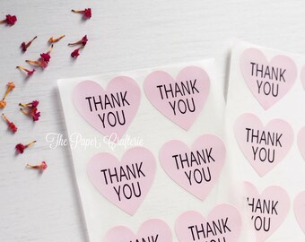 Thank You Pink Heart Sticker Label Seal - Pack of 60