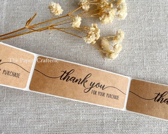 Thank You For Your Purchase Stickers Kraft Brown Rectangle Labels Small Business Rustic Packaging