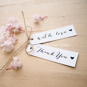 Thank You Tags / With Love White Cardboard Gift Tags for Wedding Party Favours