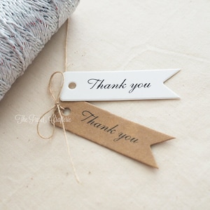 Thank You Gift Tags Kraft Brown White Flag Shape Rustic Wedding Party Favours