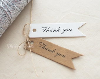Thank You Gift Tags Kraft Brown White Flag Shape Rustic Wedding Party Favours
