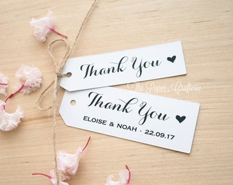 White Thank You Gift Tags Personalised for Wedding Favours and Gifts