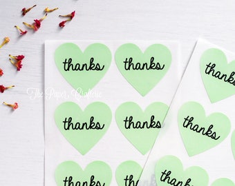 60 x Mint Green Heart Thanks Thank You Sticker Label Seal