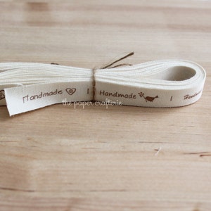 Cotton 'Handmade' Ribbon Sewing Labels Gift Wrap - 5 yards / 4.5 metres