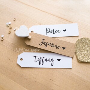 Personalised Guest Name Gift Tags Wedding Favours Place Cards Kraft Brown White