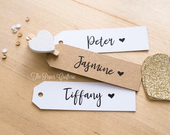 Personalised Guest Name Gift Tags Wedding Favours Place Cards Kraft Brown White