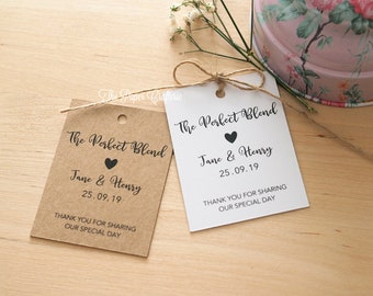 The Perfect Blend Personalised Wedding Gift Tags Kraft Brown White Tea Favours