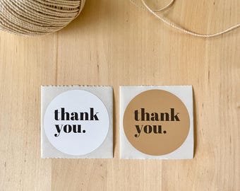 5cm Large Thank You Stickers Bold Black Text Round White Brown Packaging Labels