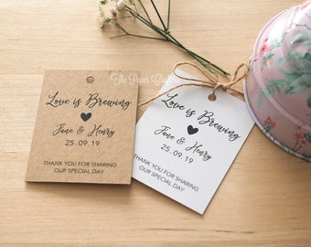 Love is Brewing Personalised Wedding Gift Tags Kraft Brown White Tea Favours