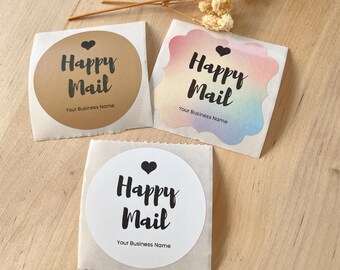 Happy Mail Personalised Small Business Packaging Stickers Labels 5cm Round