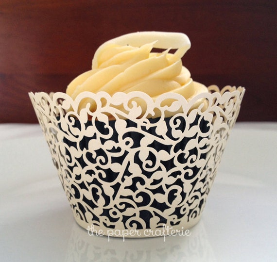 Ivory Gold Filigree Lace Cupcake Wrapper for Wedding and Etsy