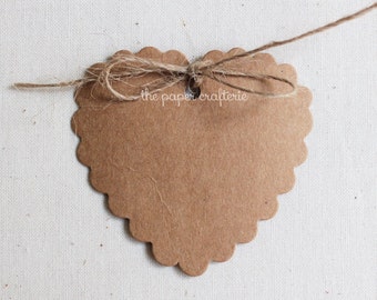 Heart Scalloped Kraft Brown Cardboard Paper Gift Tags