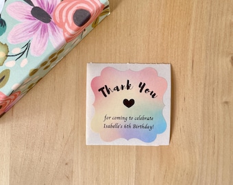 Thank You Personalised Party Bag Stickers Rainbow Birthday Celebration Labels 5cm