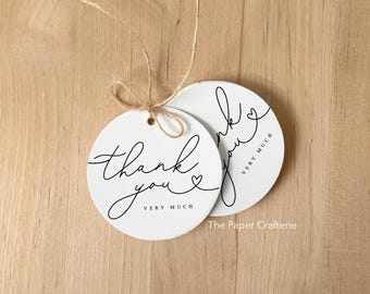 Thank You Very Much Gift Tags Round White Cardboard Wedding Baby Shower Baptism Engagement
