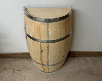 Wood Barrel, One Half of Wood Barrel. New Pine Barrel cut in half.  Unfinished 1/2 barrel ready for whatever you desire.