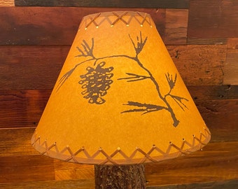 Rustic Oil Kraft Laced Scenic Lamp Shade - Pinecone