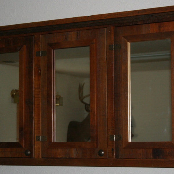 Antique Reclaimed Barnwood Triple Medicine Cabinet