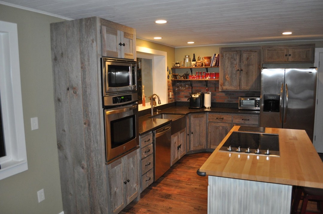 Rustic wood kitchen cabinets discount