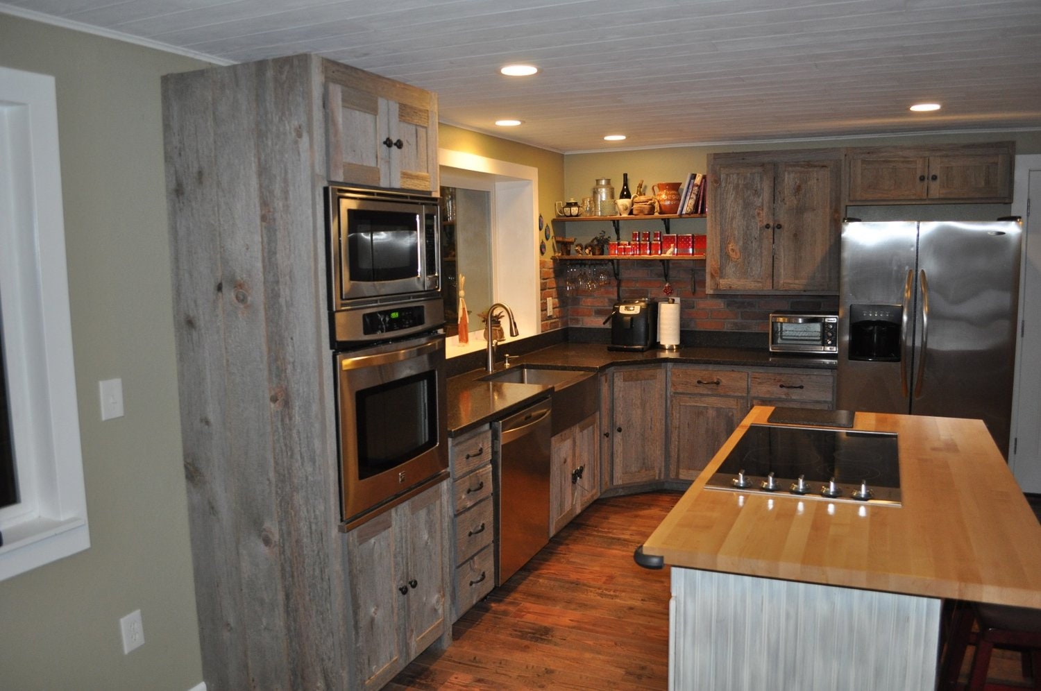 Reclaimed Wood Kitchen Cabinets in Weathered Gray   Etsy