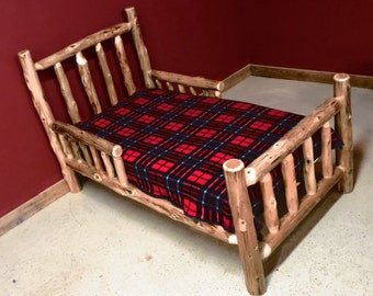 Cedar Log Toddler Bed With side Rails