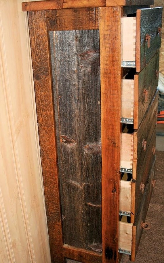 Reclaimed Wood Dresser 5 Drawer Two Tone Etsy