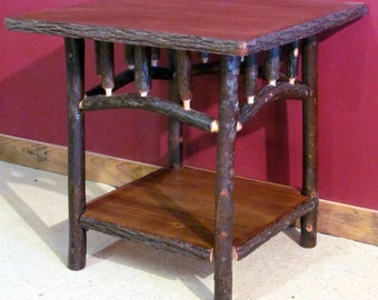 HICKORY LOG Side TABLE  Square- Old Fashioned Hickory Side Table