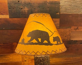 Rustic Oil Kraft Laced Scenic Lamp Shades - Bear