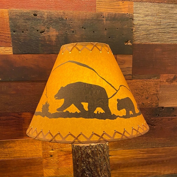 Rustic Oil Kraft Laced Scenic Lamp Shades - Bear