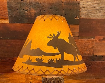 Rustic Oil Kraft Laced Scenic Lamp Shade - Moose