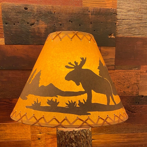 Rustic Oil Kraft Laced Scenic Lamp Shade - Moose