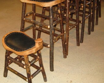 Childs Hickory Log Saddle Stool With Upholstered Seat