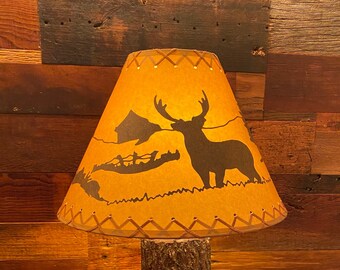 Rustic Oil Kraft Laced Scenic Lamp Shades - Deer