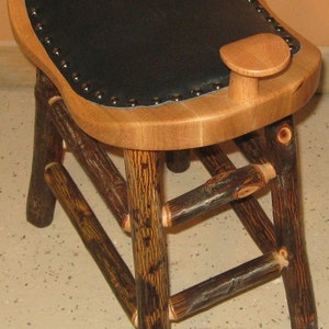 Childs Hickory Log Saddle Stool With Upholstered Seat image 3