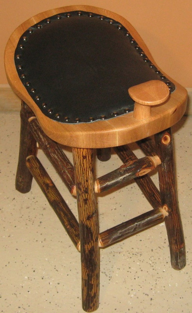 Childs Hickory Log Saddle Stool With Upholstered Seat image 3