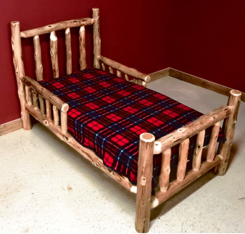 Cedar Log Toddler Bed With side Rails image 2