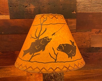 Rustic Oil Kraft Laced Scenic Lamp Shades - Fish