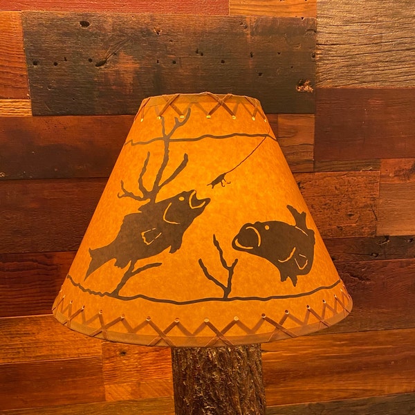 Rustic Oil Kraft Laced Scenic Lamp Shades - Fish