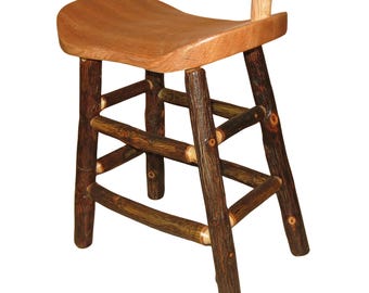 Childs Hickory Log Saddle Stool With Wooden Seat