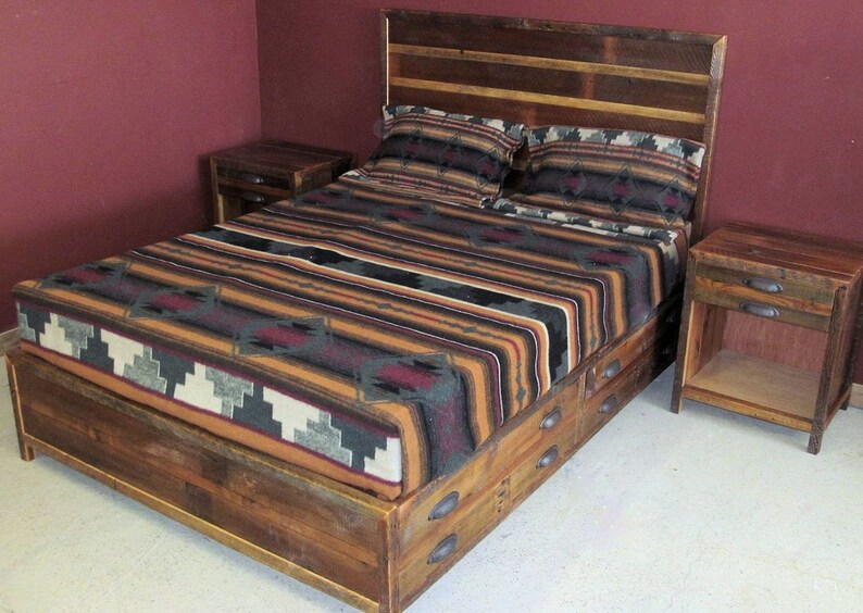 Reclaimed Barnwood Platform Bed with Drawers image 3
